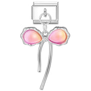 Pink Bow with Diamond- Silver Italy Pendant Charm