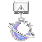 Purple Moon with Diamond- Silver Italy Pendant Charm
