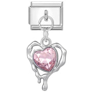 Pink Tears Heart with Diamond- Silver Italy Pendant Charm