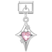 Star Heart with Diamond- Silver Italy Pendant Charm