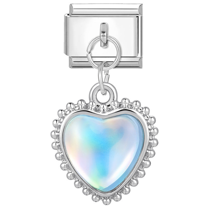 Blue Shining Heart- Silver Italy Pendant Charm