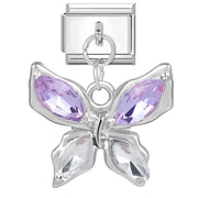 Purple Butterfly with Diamond- Silver Italy Pendant Charm