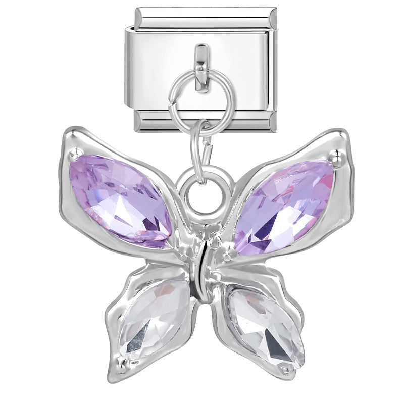 Purple Butterfly with Diamond- Silver Italy Pendant Charm