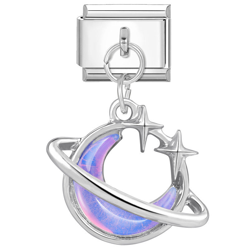 Purple Moon with Diamond- Silver Italy Pendant Charm