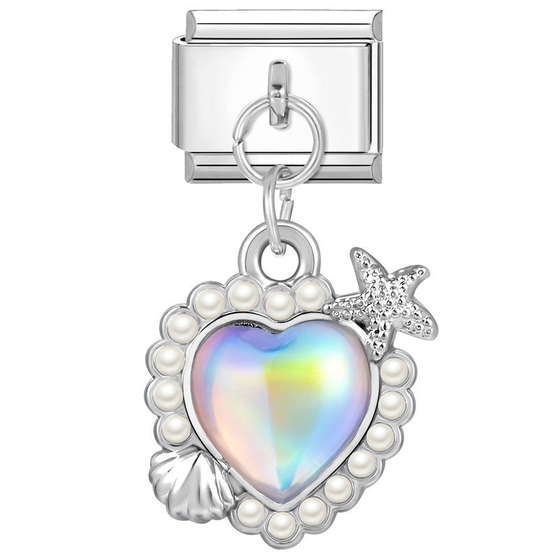 Heart Around Pearls with Diamond- Silver Italy Pendant Charm
