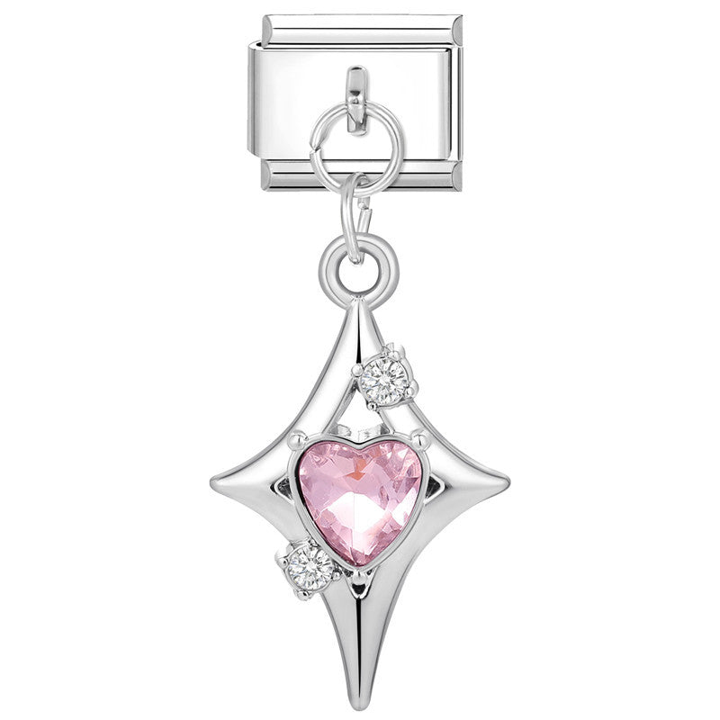 Star Heart with Diamond- Silver Italy Pendant Charm