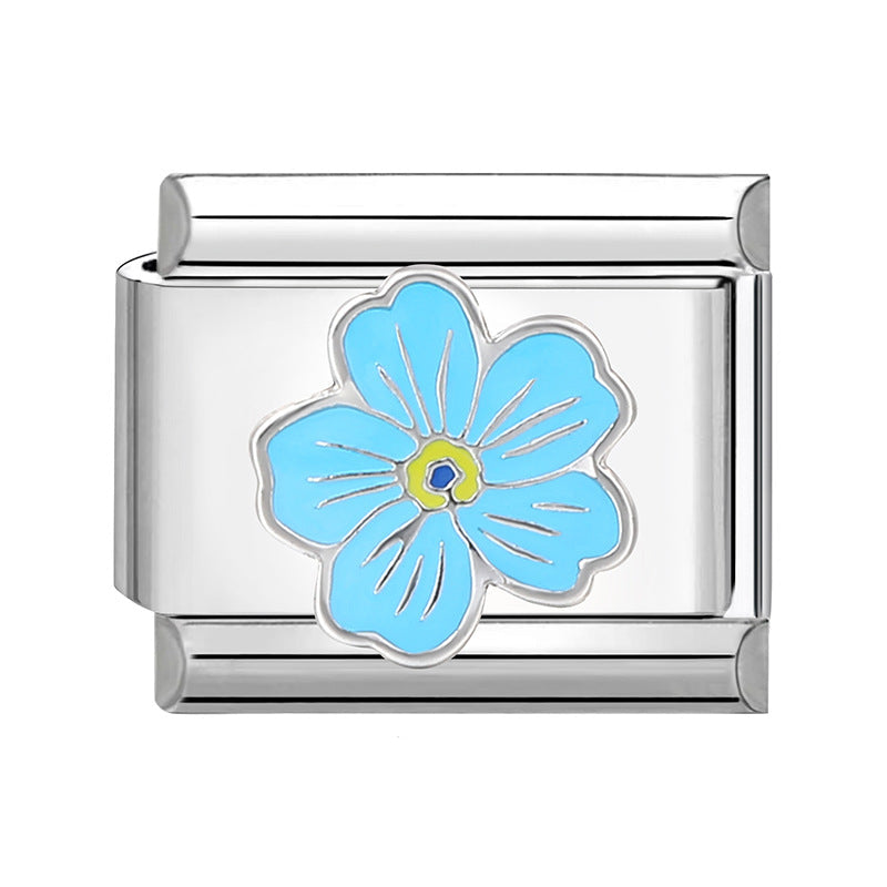 Blue Flower - Silver Italy Charm